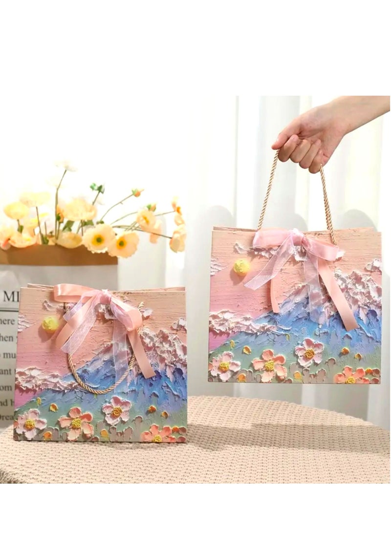 6pcs Luxury Gift Bags 3D Flowers Design Oil Painting Paperboard Paper Bags with Ribbons - Image 5