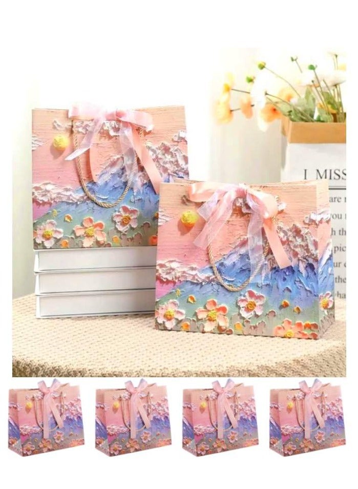 6pcs Luxury Gift Bags 3D Flowers Design Oil Painting Paperboard Paper Bags with Ribbons - Image 1