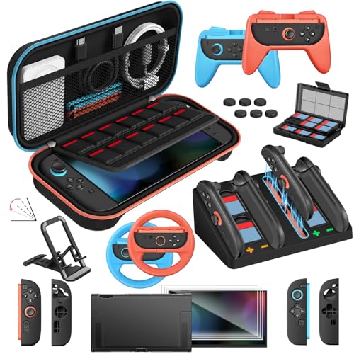 ivoler 22-in-1 Accessories Bundle Kits for Nintendo Switch 2 - Includes Carrying Case, Protective Cover, Charging Dock,Screen Protectors, Steering Wheels, Game Stand,Grips for Joycon,Game Card Case - Image 1