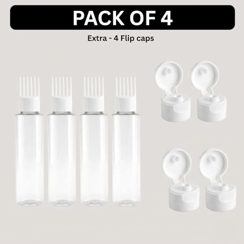 Hian Hair Oil Applicator Bottle with Comb Tip, Transparent Plastic Scalp Dispenser for Easy Oil & Shampoo Application, Refillable Bottle for Root Care (White Color, Pack of 4) - Image 3