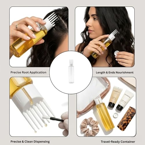 Hian Hair Oil Applicator Bottle with Comb Tip, Transparent Plastic Scalp Dispenser for Easy Oil & Shampoo Application, Refillable Bottle for Root Care (White Color, Pack of 4) - Image 4