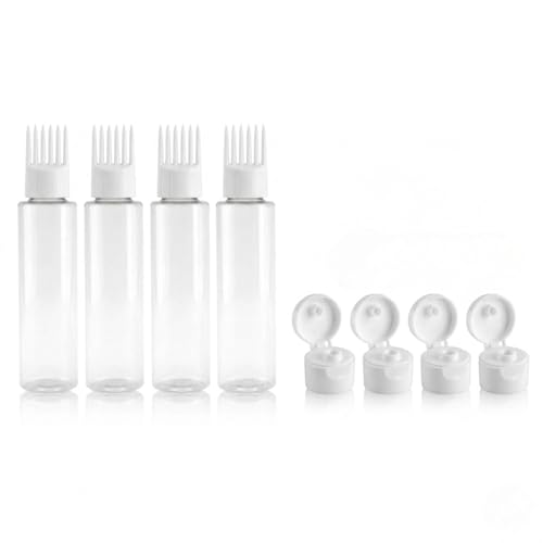 Hian Hair Oil Applicator Bottle with Comb Tip, Transparent Plastic Scalp Dispenser for Easy Oil & Shampoo Application, Refillable Bottle for Root Care (White Color, Pack of 4) - Image 1