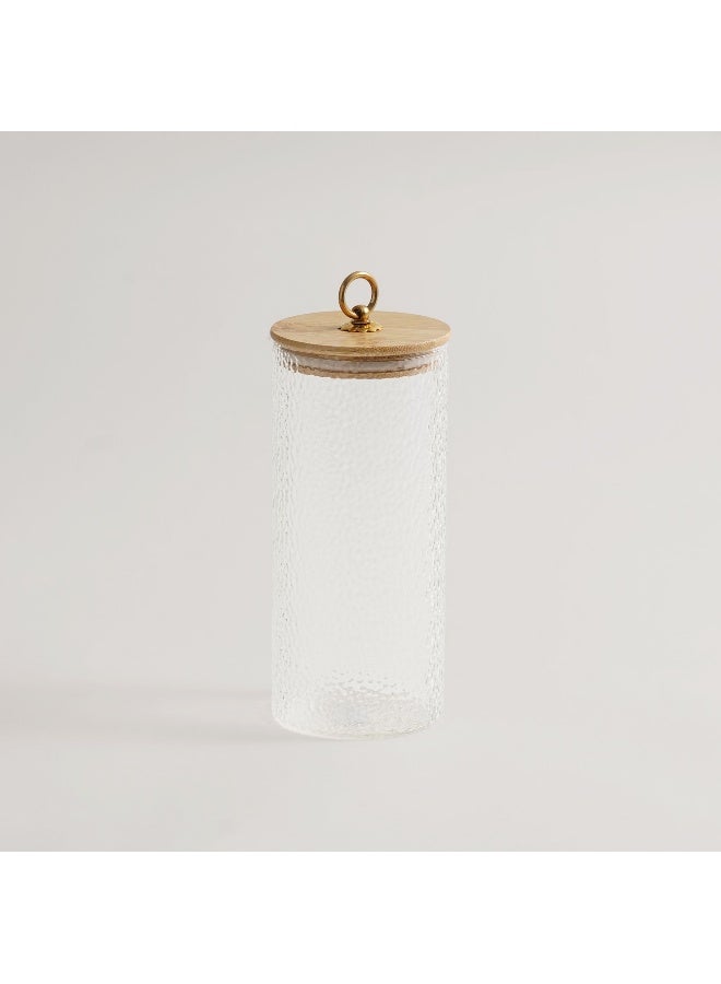 ALBERTO وعاء زجاجي بغطاء من الخيزران 9*9*20.5 سم - Image 1