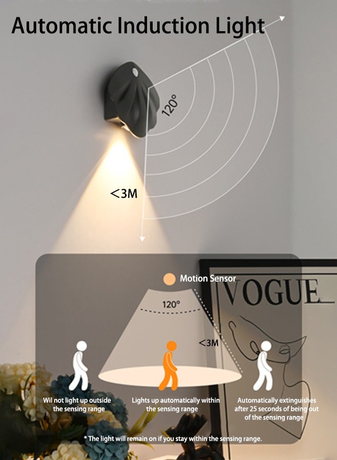 Motion Sensor Night Wall Light, 3-Color Dimmable Indoor Wall Lamps, USB Rechargeable LED Wall Sconces, Wireless Small Wall Mounted Light Battery Operated for Bedroom, Stairs, Hallway - Image 2