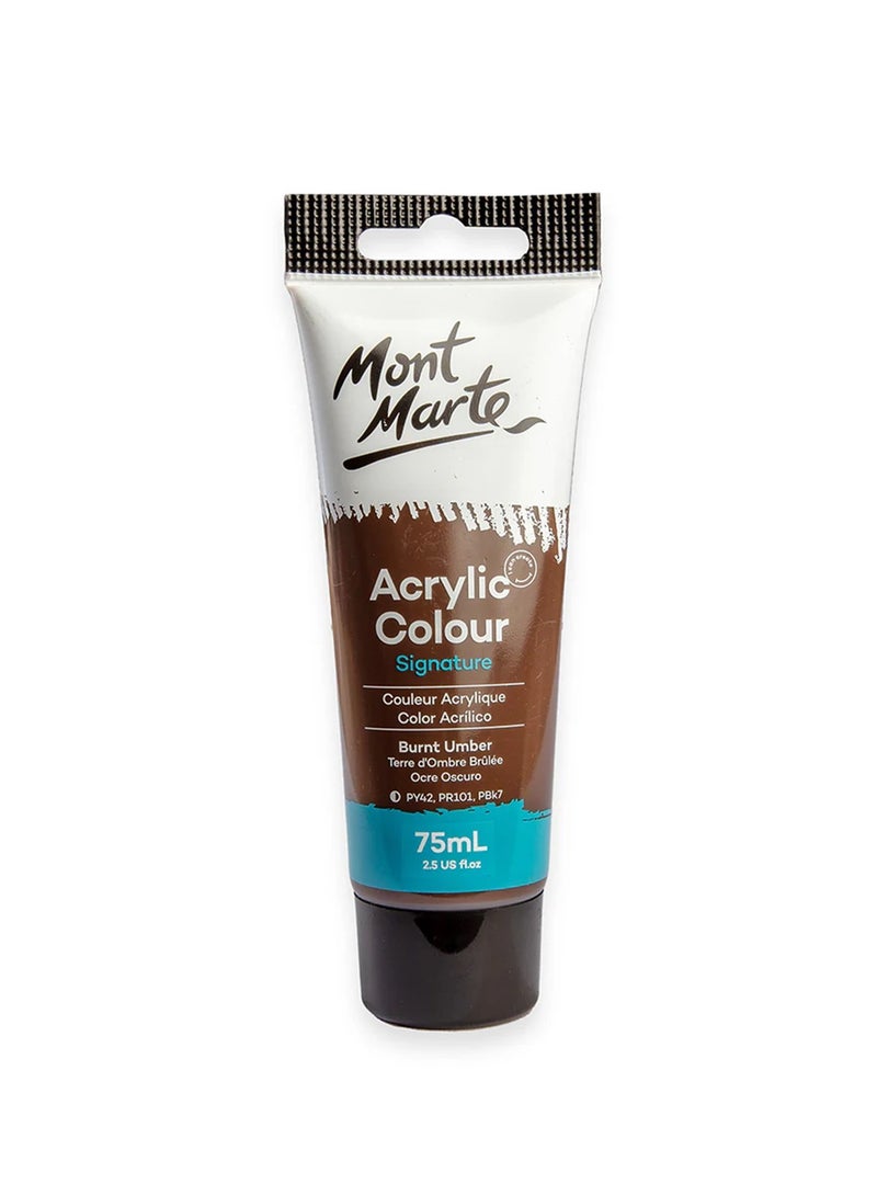Mont Marte Signature Acrylic Colour Paint Tube 75ml Content Burnt Umber  - Image 1