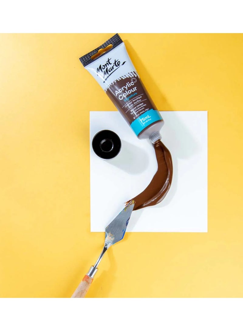 Mont Marte Signature Acrylic Colour Paint Tube 75ml Content Burnt Umber  - Image 2