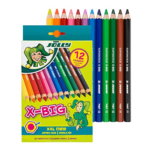 JOLLY X-Big Jumbo Colored Pencils; Set of 12, Perfect for Special Needs, Art Therapy, Pre-School and Early Learners, Multicolor (3099-0001) - Image 1