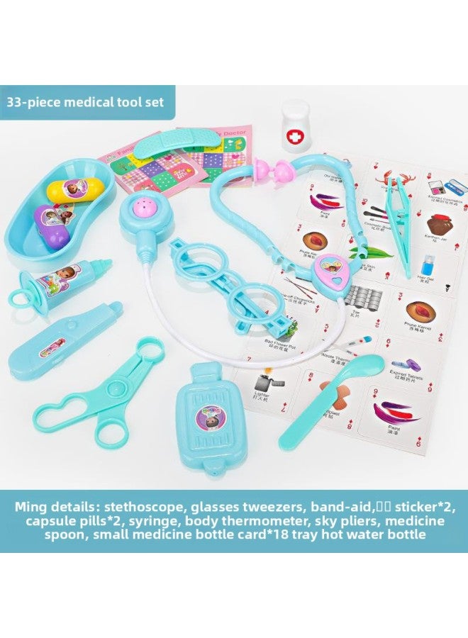 Doctor Small Toy Set Medical Kit Injection Nurse Boys Girls Children Stethoscope Baby-Color:33 Pieces Blue Special Experience Pack - Image 1