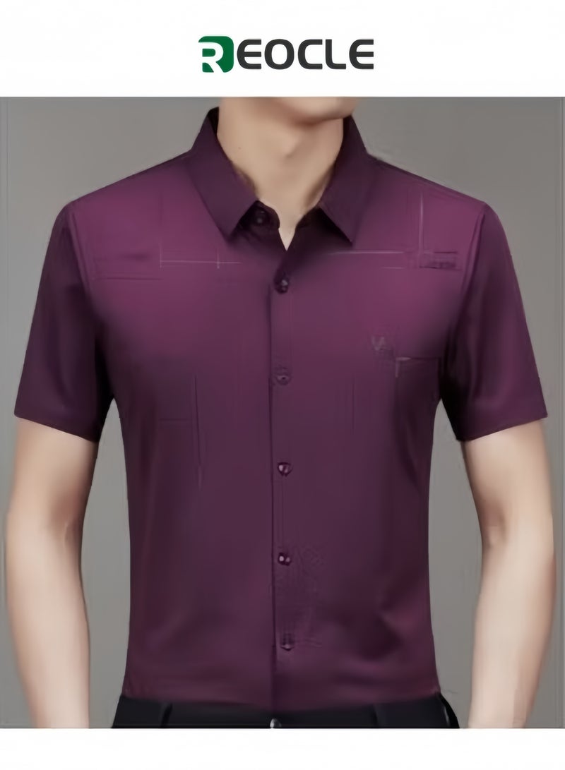 Men's Dress Shirts Wrinkle Free Regular Fit Stretch Rayon Button Down Shirt Short Sleeve Dress Cotton Dress Shirts Short Sleeve Stand Collar Shirt