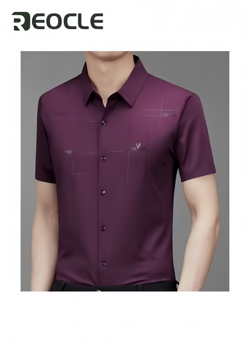 Men's Dress Shirts Wrinkle Free Regular Fit Stretch Rayon Button Down Shirt Short Sleeve Dress Cotton Dress Shirts Short Sleeve Stand Collar Shirt