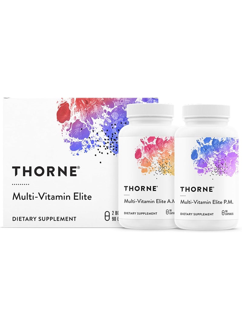 Thorne 2 Bottles Multivitamin Elite A.M And P.M Dietary Supplement - 2 Bottles 90 Capsules Each - Image 1