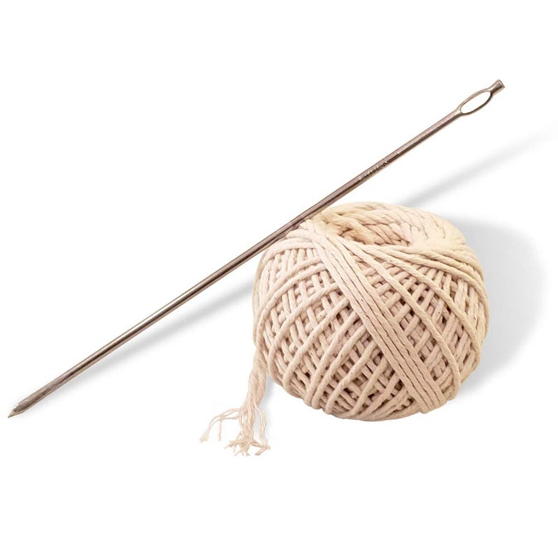 SpitJack Meat Trussing Needle and Butchers Cooking Twine Kit for Sewing Up Whole Hog, Pig, and Roasting Chicken and Turkey. 7 Inch Stainless Steel Needle and 185 Feet of Cotton Kitchen String. - Image 1