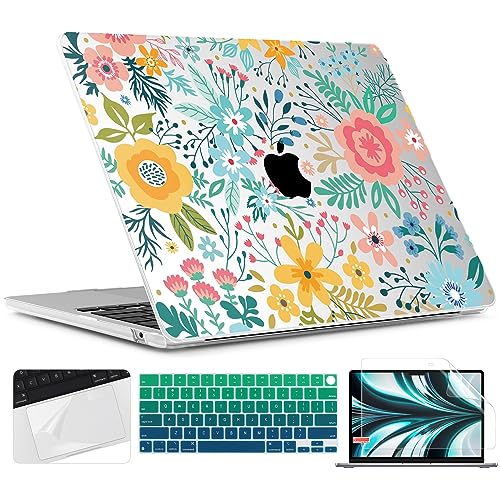 TWOLSKOO for M4 MacBook Air 13.6 inch Case 2025-2022 Release M4 A3240 M3 A3113 M2 A2681, Plastic Hard Shell & Screen Protector & Keyboard Cover & Trackpad Film, Abstract Flower - Image 1
