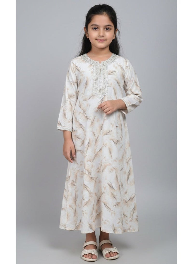 HANA & SARA Girls Arabic Digital Print Jalabiya – Pastel Floral Festive Viscose Blended Comfort Dress - Image 2