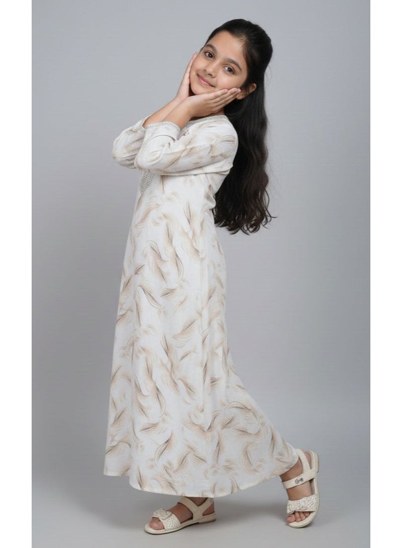HANA & SARA Girls Arabic Digital Print Jalabiya – Pastel Floral Festive Viscose Blended Comfort Dress - Image 3