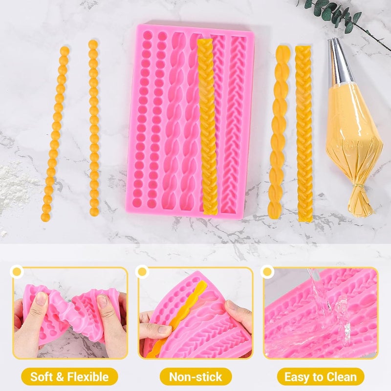 Beasea Silicone Mold for Cake Decorating, Pie Crust Pearl Lace Fondant Diy Baking Tool Pink Border Decoration Sugarcraft Lace Rope Mould for Chocolate Cupcake Candy Pastry Jelly - Image 3