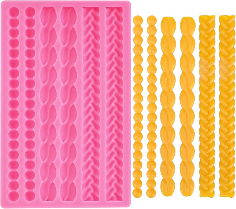 Beasea Silicone Mold for Cake Decorating, Pie Crust Pearl Lace Fondant Diy Baking Tool Pink Border Decoration Sugarcraft Lace Rope Mould for Chocolate Cupcake Candy Pastry Jelly - Image 1