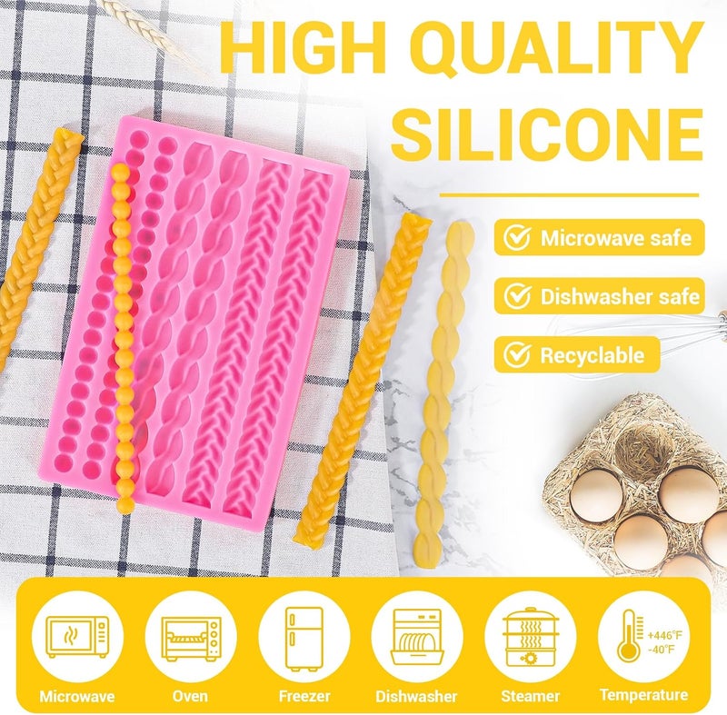 Beasea Silicone Mold for Cake Decorating, Pie Crust Pearl Lace Fondant Diy Baking Tool Pink Border Decoration Sugarcraft Lace Rope Mould for Chocolate Cupcake Candy Pastry Jelly - Image 4