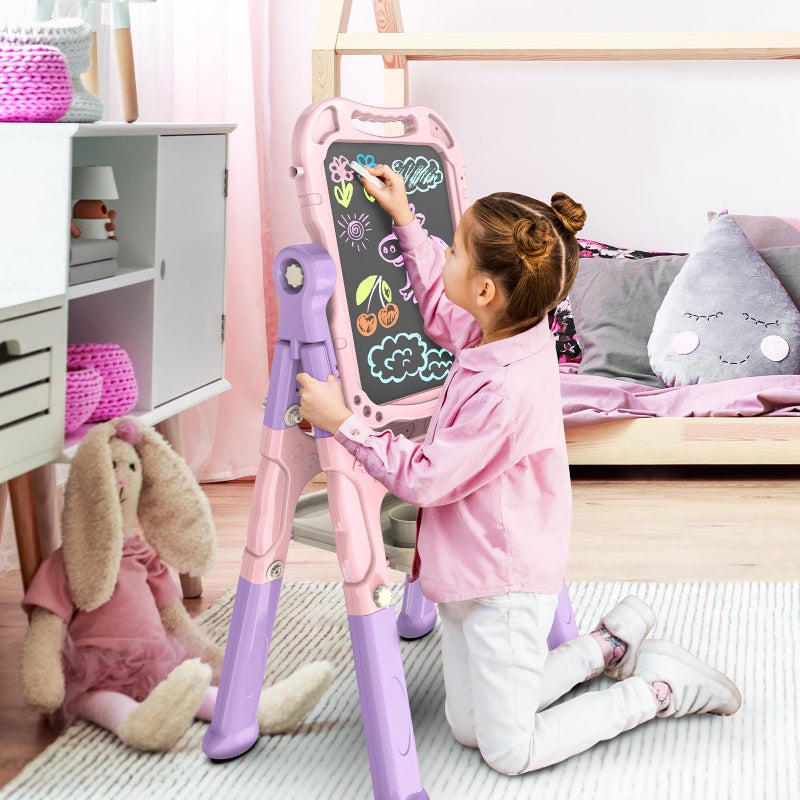 Amagoing Easel for Kids, Adjustable Standing Art Easel for Toddler, Double Side White Chalk Board with Painting Accessories, Birthday Christmas Gift for Little Girls and Boy Age 3 4 5, Pink - Image 5