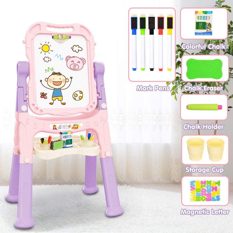 Amagoing Easel for Kids, Adjustable Standing Art Easel for Toddler, Double Side White Chalk Board with Painting Accessories, Birthday Christmas Gift for Little Girls and Boy Age 3 4 5, Pink - Image 4