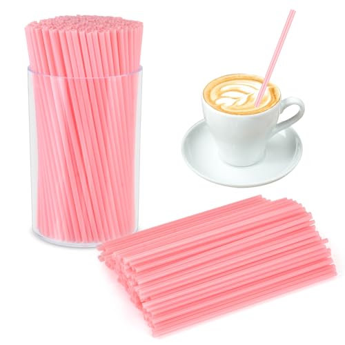 DLUGOPIS 500 Pcs Pink Coffee Stir Sticks Set Coffee Stirrers Holder Acrylic Stir Stick Holder Bar Straws Cocktail Straws Drink Stirrers for Coffee Bar Cocktail Milk Tea Restaurant Home Kitchen Party Supplies - Image 1