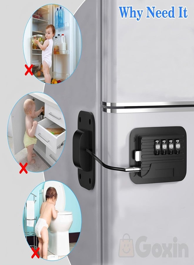 GOXIN (Pack of 2) Child Safety Number Lock - Strong Adhesive Cable Lock for Fridge, Freezer, Cabinet, Drawer, Window & Door | Baby & Toddler Proof Locking for Home Safety - Black - Image 2
