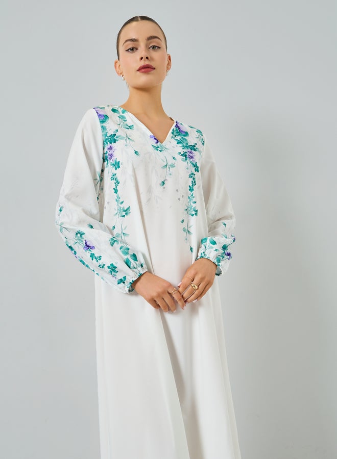 Take Two White Floral Print A-Line Jalabiya - Image 2