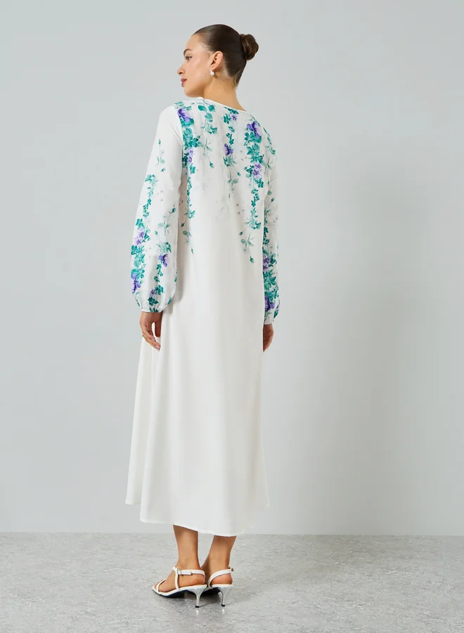 Take Two White White Floral Print A-Line Jalabiya for Women | Best Price UAE