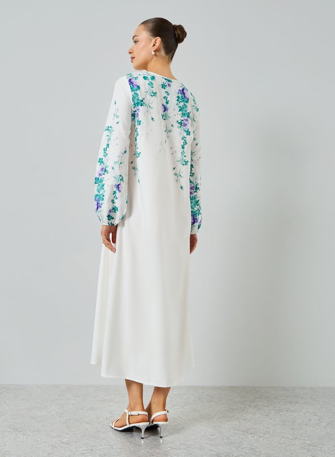 Take Two White Floral Print A-Line Jalabiya - Image 5