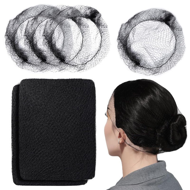 LEOBRO Black Hair Nets 60 pcs Hair Nets for Food Service Workers Invisible Nylon Hair Nets for Women and Men Kitchen Hairnets for Foodservice Hair Nets for Buns 24 inches