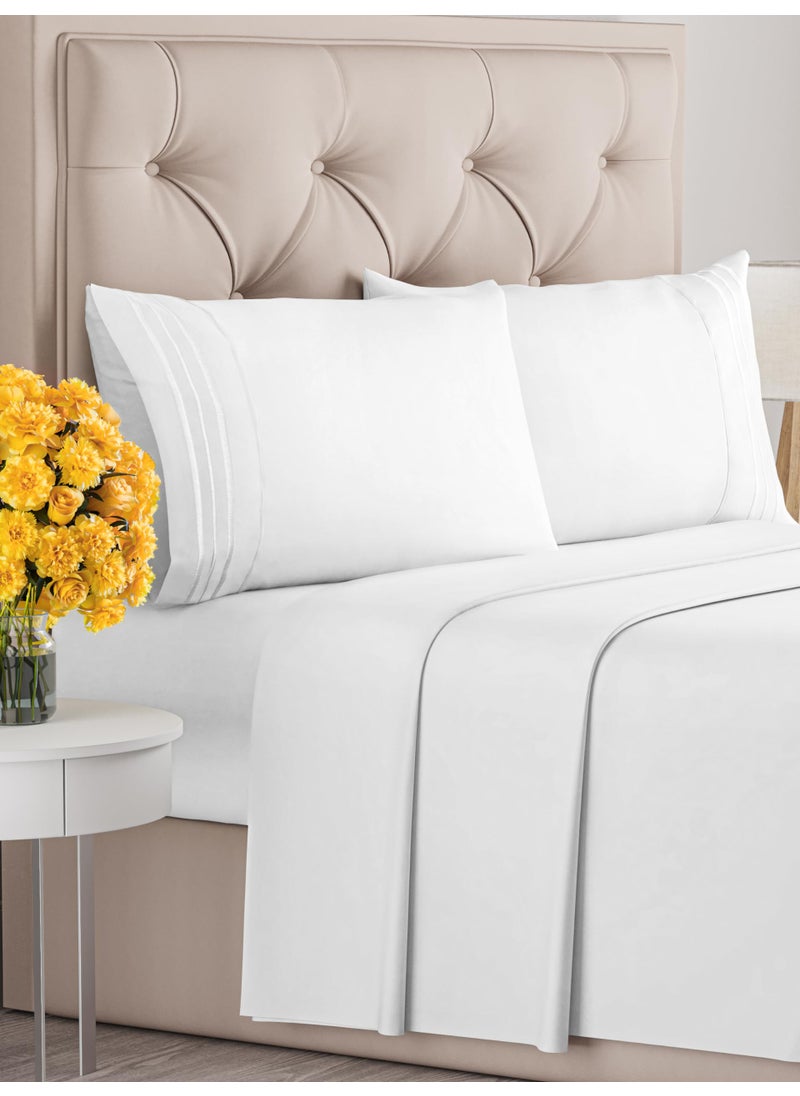 King Size 4 Piece Sheet Set - Extra Soft  Breathable And Cooling Sheets - Hotel Luxury Durable Bed Sheets for Women & Men - Deep Pockets  Easy-Fit & Wrinkle-Free Sheets - Bright White Oeko-Tex Sheets