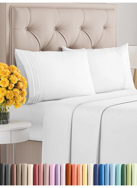 King Size 4 Piece Sheet Set - Extra Soft  Breathable And Cooling Sheets - Hotel Luxury Durable Bed Sheets for Women & Men - Deep Pockets  Easy-Fit & Wrinkle-Free Sheets - Bright White Oeko-Tex Sheets
