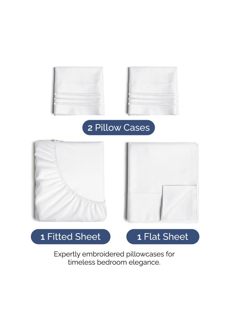 King Size 4 Piece Sheet Set - Extra Soft  Breathable And Cooling Sheets - Hotel Luxury Durable Bed Sheets for Women & Men - Deep Pockets  Easy-Fit & Wrinkle-Free Sheets - Bright White Oeko-Tex Sheets