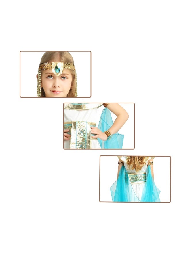 BrainGiggles Egyptian Cleopatra Dress & Accessories Kit Ancient Egyptian Costume Fancy Blue Dress Mardi Gras Masquerade Party Costume for Kids Girls -130cm - Image 3