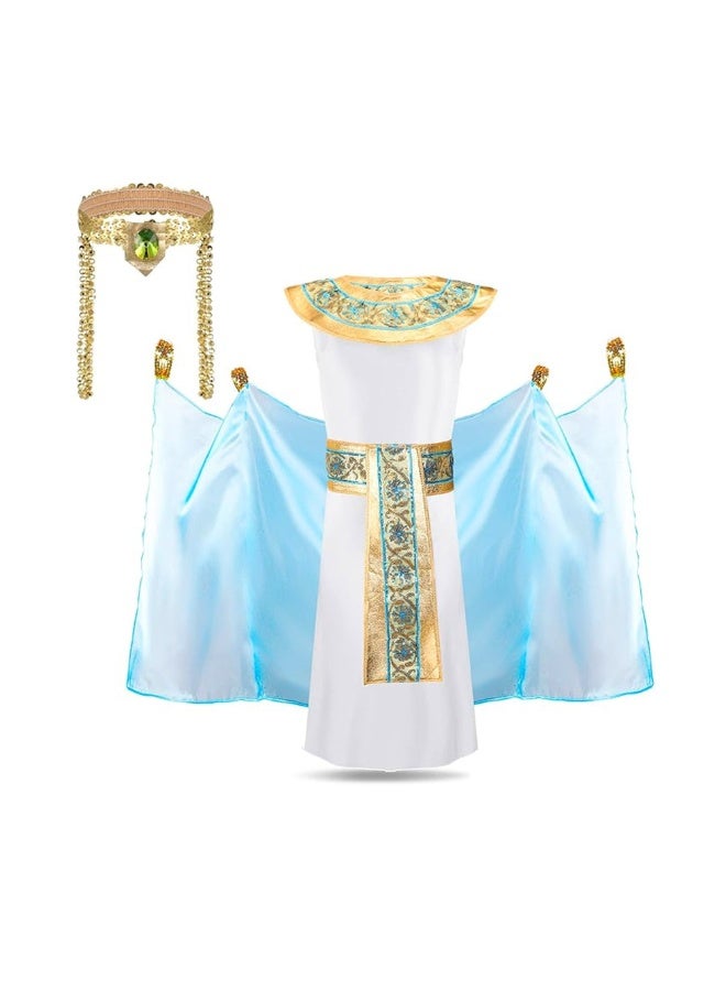 BrainGiggles Egyptian Cleopatra Dress & Accessories Kit Ancient Egyptian Costume Fancy Blue Dress Mardi Gras Masquerade Party Costume for Kids Girls -130cm - Image 1