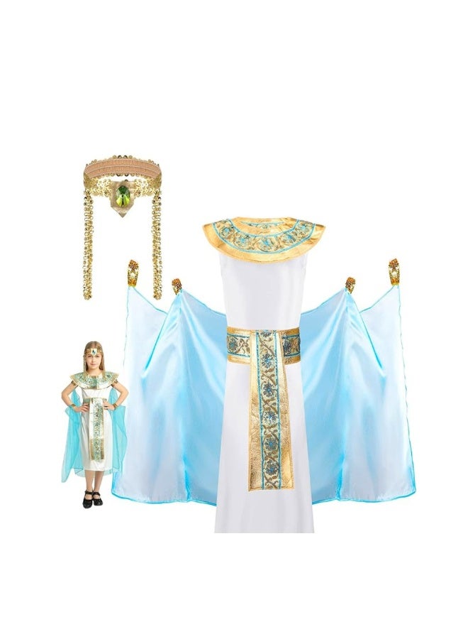 BrainGiggles Egyptian Cleopatra Dress & Accessories Kit Ancient Egyptian Costume Fancy Blue Dress Mardi Gras Masquerade Party Costume for Kids Girls -130cm - Image 2