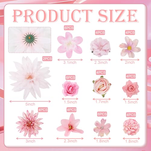 LACGO 48 PCS Fake Flowers Heads - Artificial Flower Heads Bulk Silk Faux Rose DIY Flower Embellishments Blossom Wreath Bouquets for Crafts Wedding Bridal Party Baby Shower Home Decoration(Pink) - Image 2
