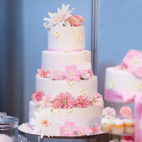 LACGO 48 PCS Fake Flowers Heads - Artificial Flower Heads Bulk Silk Faux Rose DIY Flower Embellishments Blossom Wreath Bouquets for Crafts Wedding Bridal Party Baby Shower Home Decoration(Pink) - Image 5