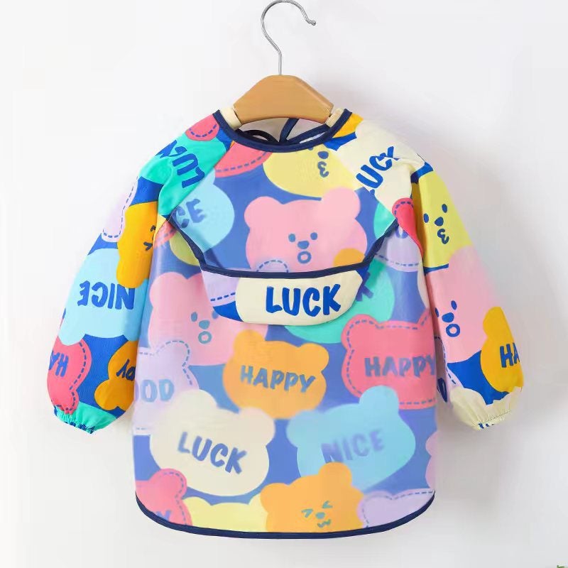 Babys Dining Overalls Waterproof Anti-Dirty Pure Cotton Spring and Autumn Baby Bib Boys and Girls Anti-Wear Clothing Childrens Apron 1314 Lucky Bear