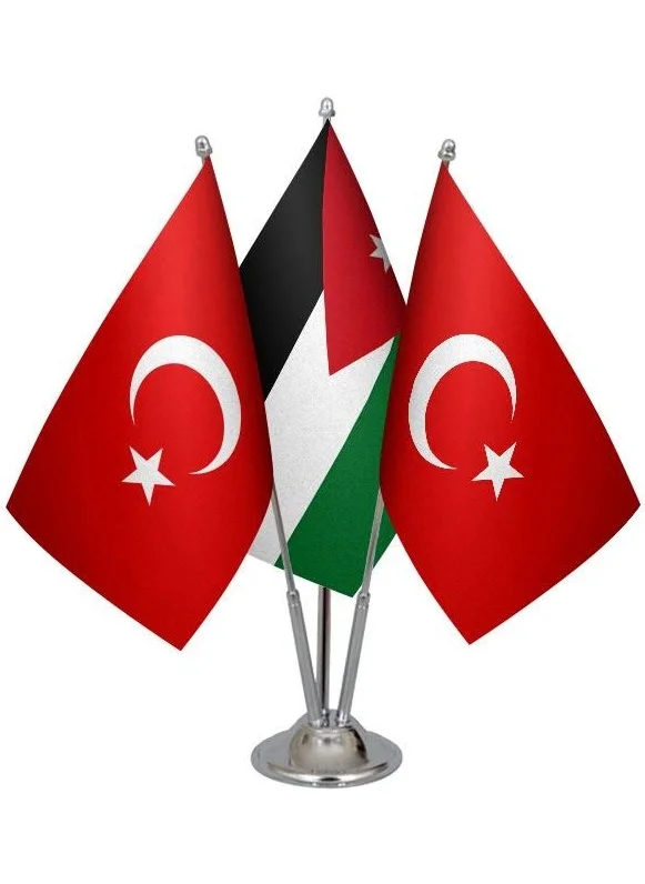ساترنديزاين Desktop Jordan Flag Turkish Flag Triple Chrome Pole Table Flag Set