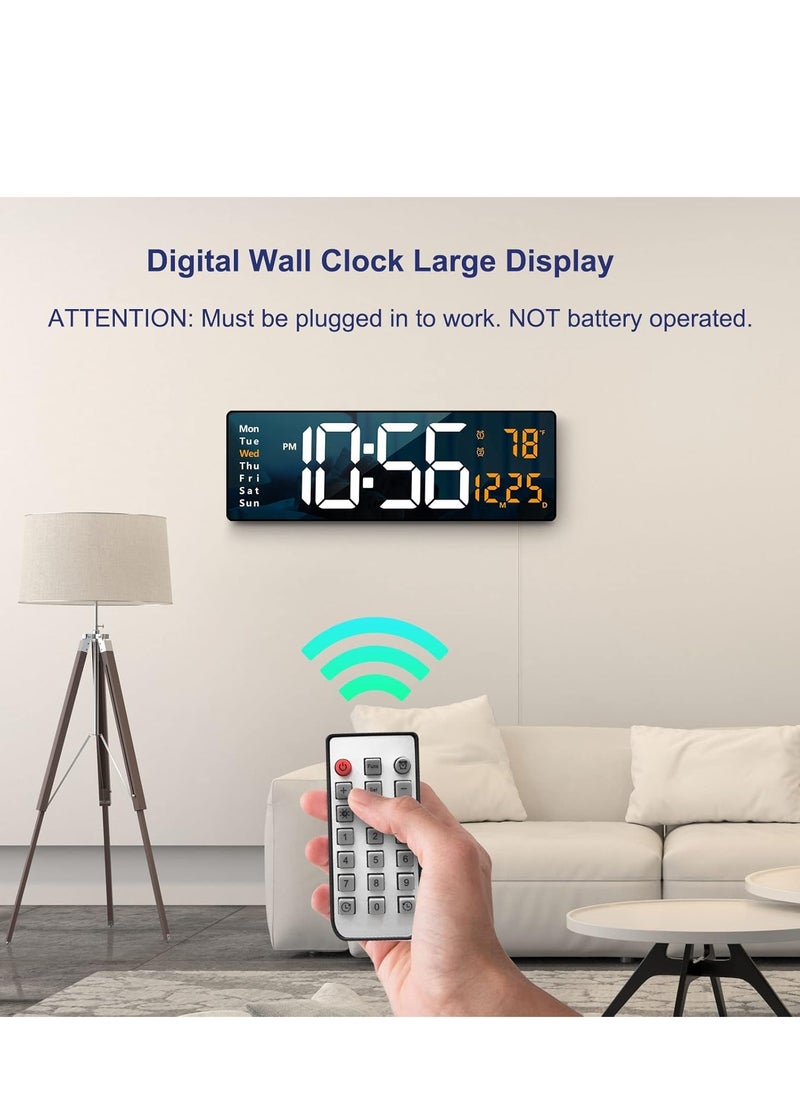Digital Wall Clock Large Display, 16.2 Inch Large Wall Clocks, LED Digital Clock with Remote Control for Living Room Decor, Automatic Brightness Dimmer Big Clock with Date Week Temperature