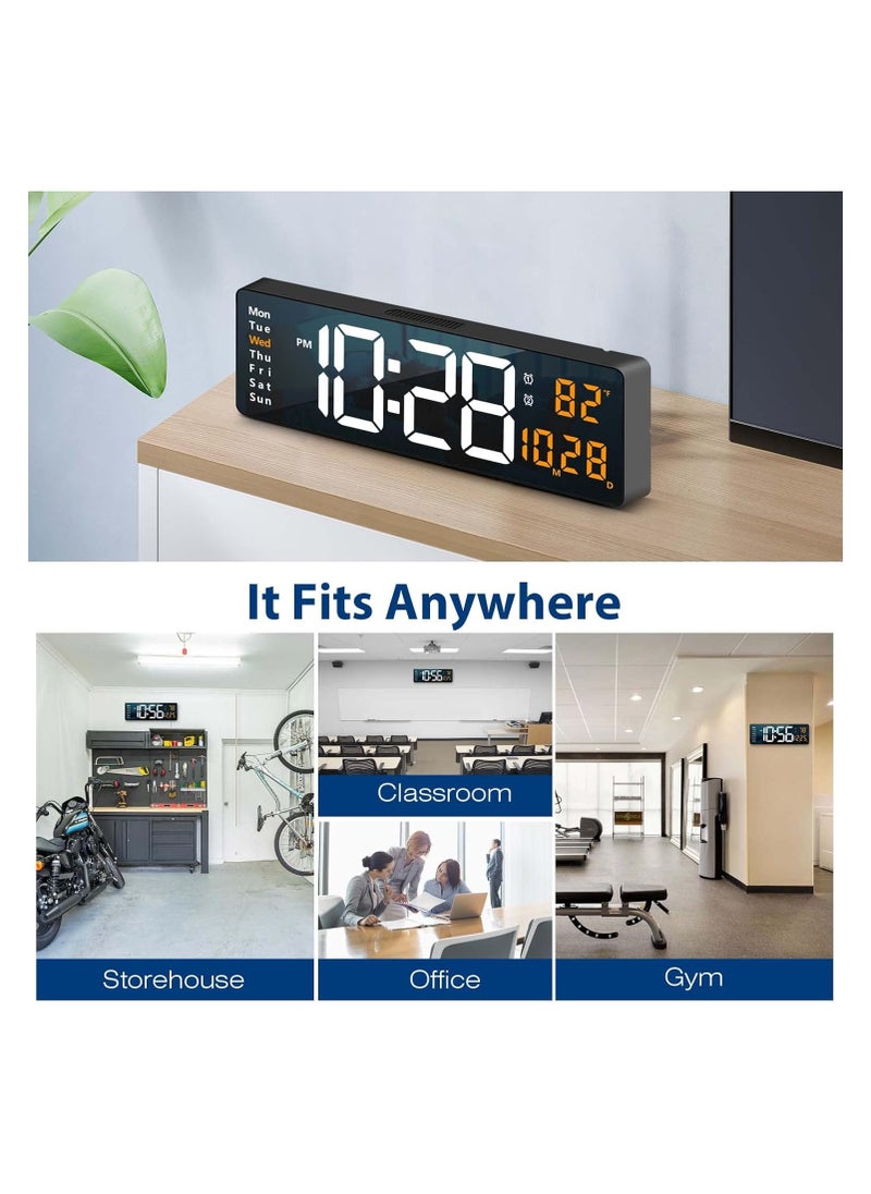 Digital Wall Clock Large Display, 16.2 Inch Large Wall Clocks, LED Digital Clock with Remote Control for Living Room Decor, Automatic Brightness Dimmer Big Clock with Date Week Temperature