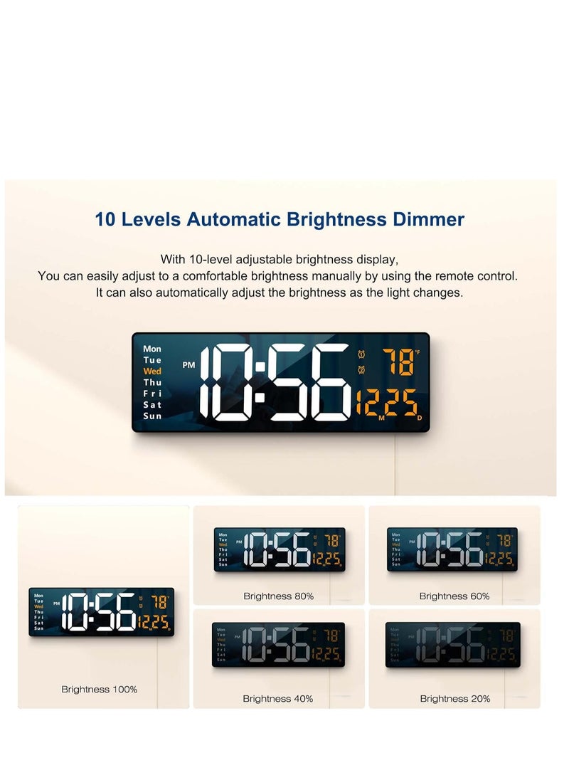 Digital Wall Clock Large Display, 16.2 Inch Large Wall Clocks, LED Digital Clock with Remote Control for Living Room Decor, Automatic Brightness Dimmer Big Clock with Date Week Temperature
