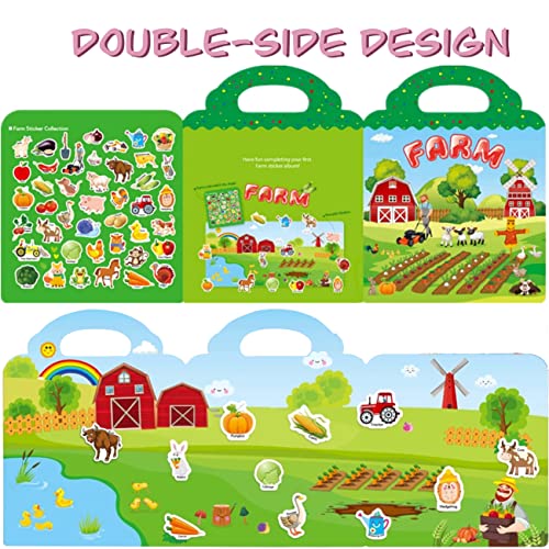 RUSON Reusable Sticker Book for Kids Farm Stickers Educational Learning Toys Travel Stickers Activity Books for Toddler Girls Boys Age 3 Birthday Gifts - Image 5