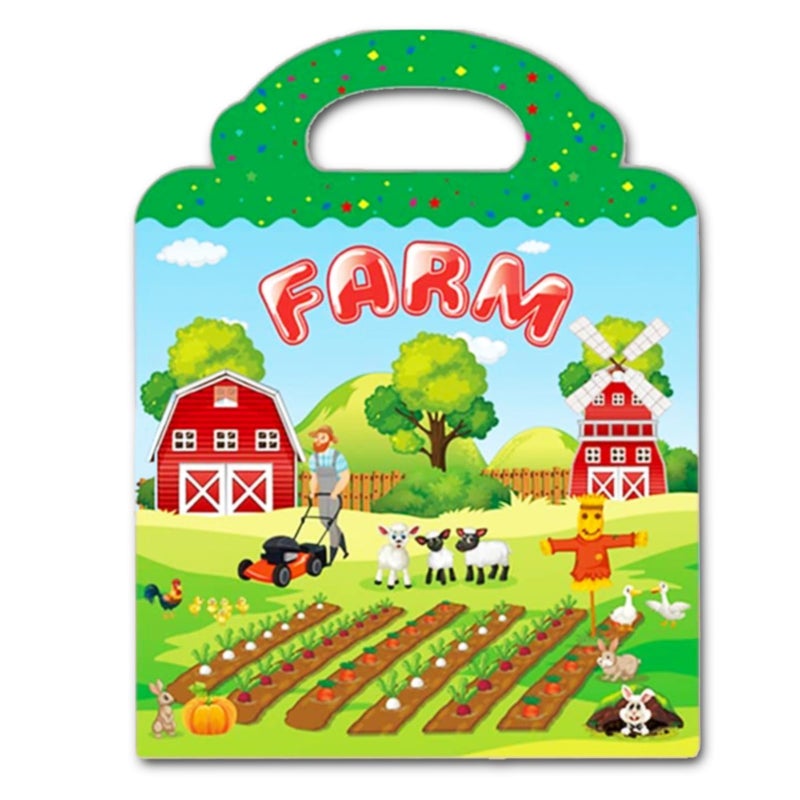 RUSON Reusable Sticker Book for Kids Farm Stickers Educational Learning Toys Travel Stickers Activity Books for Toddler Girls Boys Age 3 Birthday Gifts - Image 3
