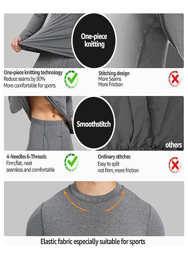 GUDOO Mens Thermal Underwear Set Long Sleeve Tops Long Johns Thermal Base Layer Bottom Fleece Lined Quick Drying XXL - Image 3