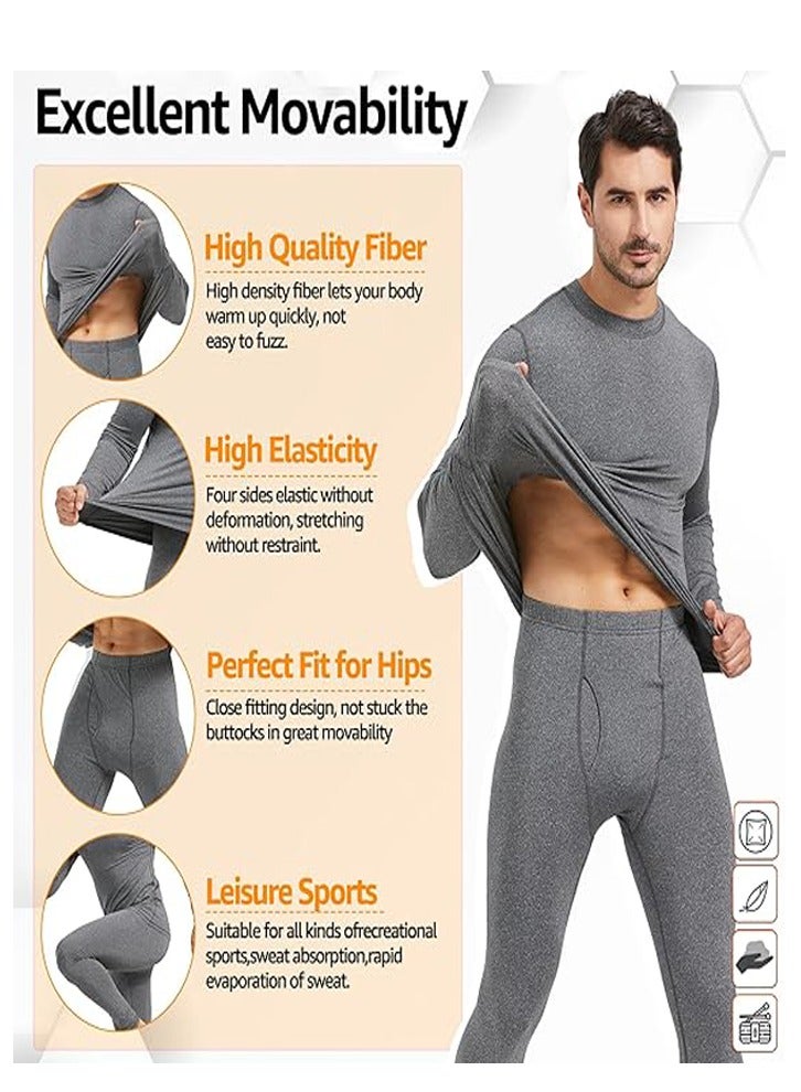 GUDOO Mens Thermal Underwear Set Long Sleeve Tops Long Johns Thermal Base Layer Bottom Fleece Lined Quick Drying XXL - Image 2