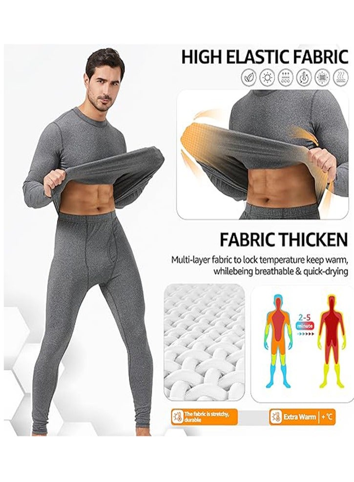 GUDOO Mens Thermal Underwear Set Long Sleeve Tops Long Johns Thermal Base Layer Bottom Fleece Lined Quick Drying XXL - Image 4