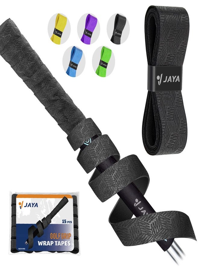 JAYA Golf Grip Wrapping Tapes – Black Regripping Solution for Clubs, Tacky PU Overgrips in 15-Pack for a Fresh New Grip Experience - Image 1