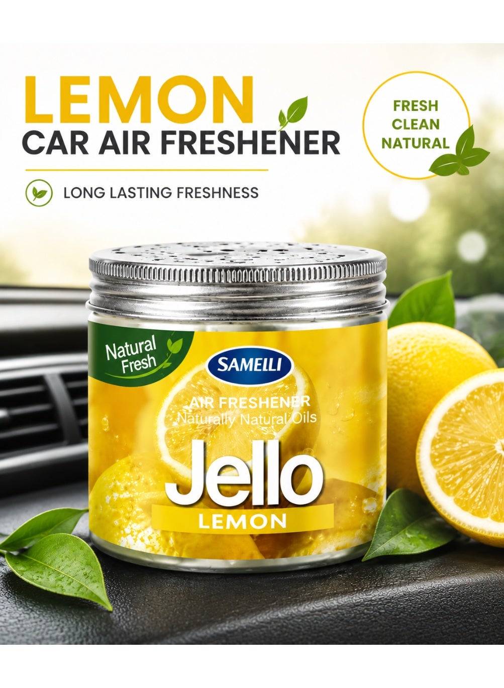 Powerful Odor Eliminator & Air Freshener Gel,lemon-“New Car”Scent for Freshening Cars, Rooms,Closets,Bathrooms - Long-Lasting Scent Freshener-220g